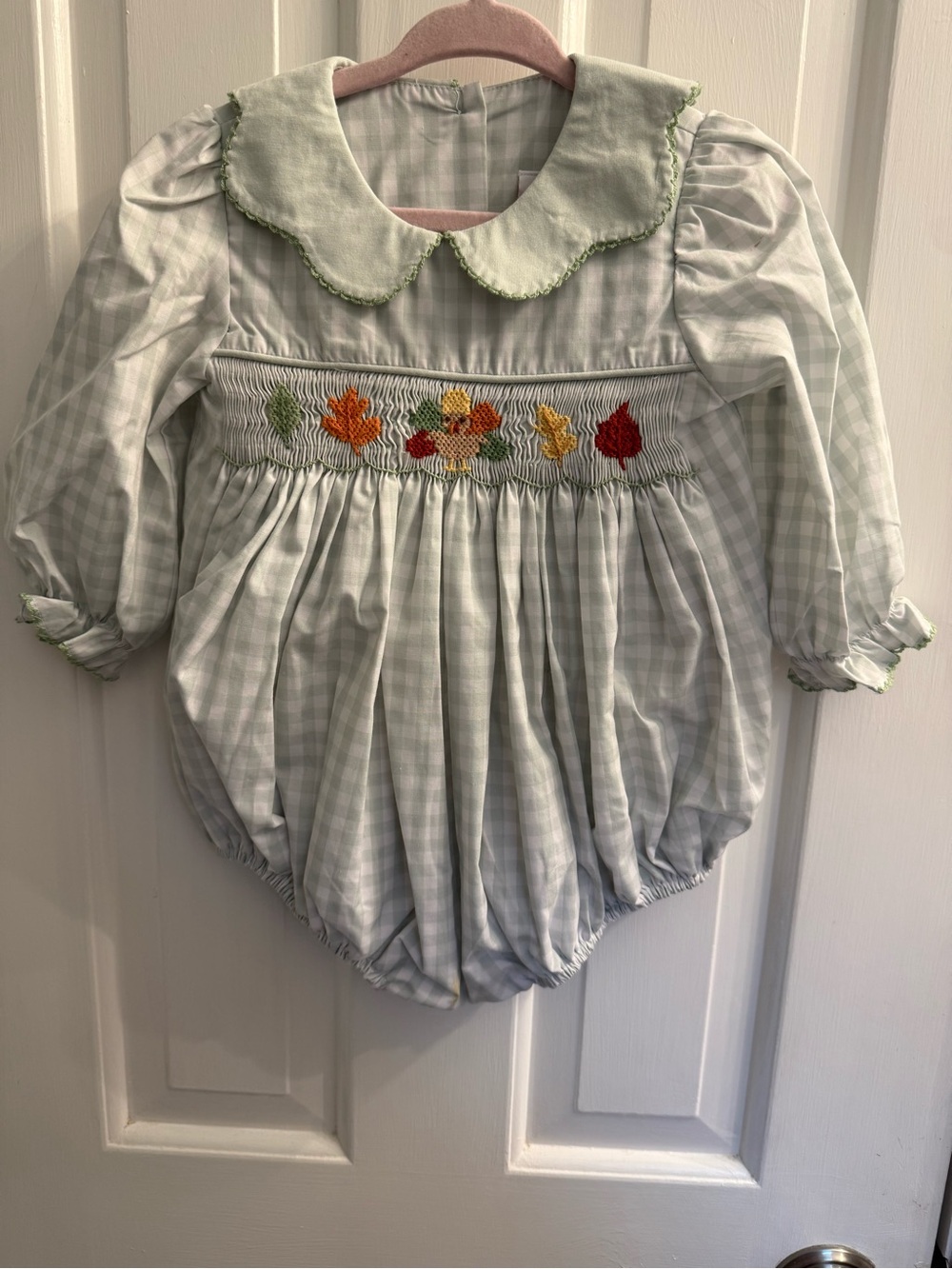 Stitchy Fish Baby Girl Smocked Thanksgiving Turkey Bubble Romper 18M